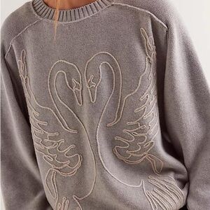 FP WE THE FREE Graphic Swans Crewneck Sweater, Size S
